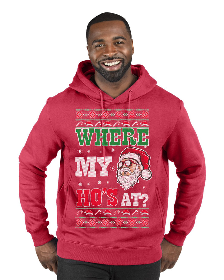Where my Hos At Santa Funny Ugly Christmas Sweater Premium Graphic Hoodie Sweatshirt