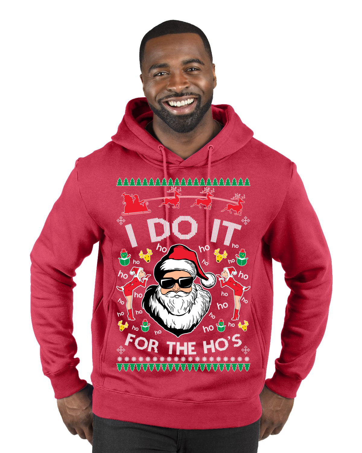 I Do It for the Hos Funny Santa Claus Ugly Christmas Sweater Premium Graphic Hoodie Sweatshirt