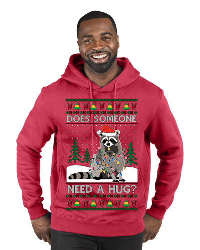Does Someone Need a Hug? Cute Raccoon Ugly Christmas Sweater Premium Graphic Hoodie Sweatshirt