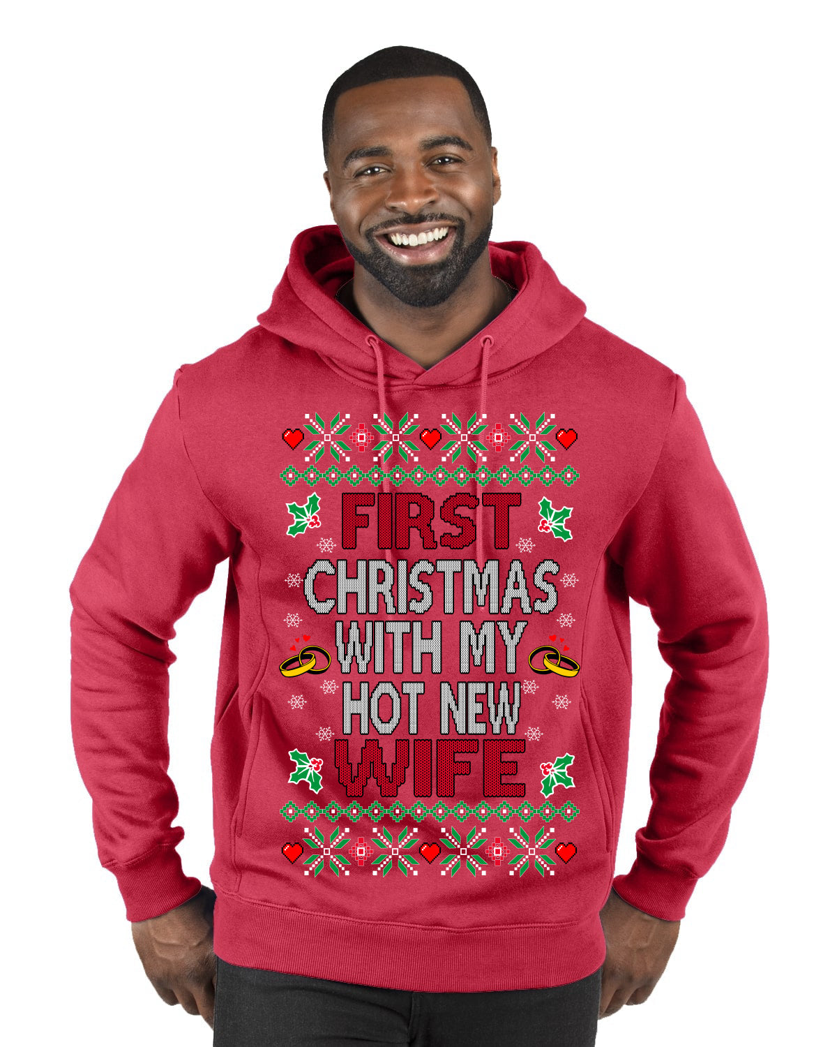 First Christmas With My Hot New Wife Classic Newlywed Ugly Christmas Sweater Premium Graphic Hoodie Sweatshirt