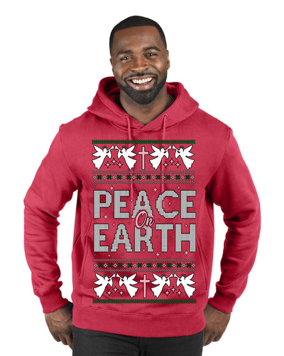 Peace On Earth Funny Xmas Cute Pink Angel Cross Ugly Christmas Sweater Premium Graphic Hoodie Sweatshirt