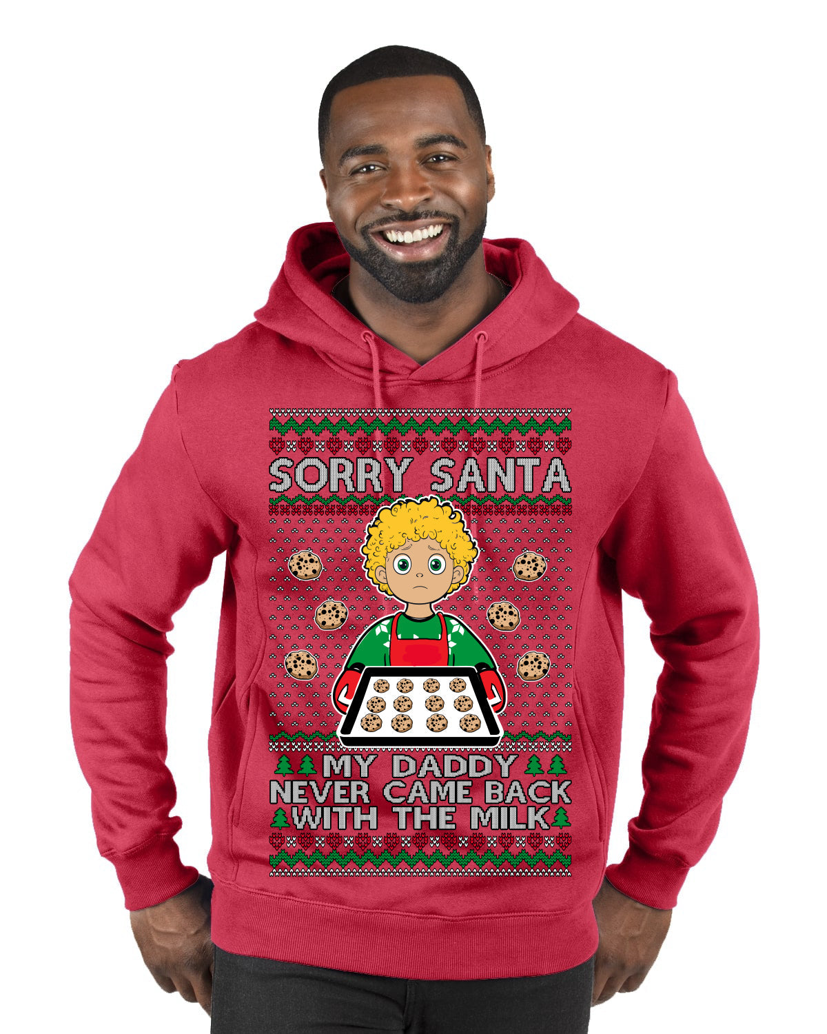 Sorry Santa Dad Never Came Back With Milk, Funny Viral Daddy Left Sad Kid Meme Ugly Christmas Sweater Premium Graphic Hoodie Sweatshirt