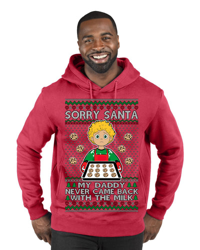 Sorry Santa Dad Never Came Back With Milk, Funny Viral Daddy Left Sad Kid Meme Ugly Christmas Sweater Premium Graphic Hoodie Sweatshirt