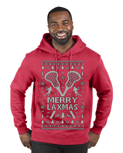 Merry Laxmas Funny Lacrosse Sports LAX Teen Sports Pun Ugly Christmas Sweater Premium Graphic Hoodie Sweatshirt