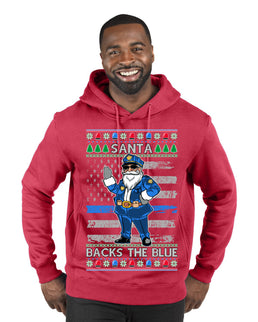 Santa Backs The Blue Pro Police Santa Claus Ugly Christmas Sweater Premium Graphic Hoodie Sweatshirt