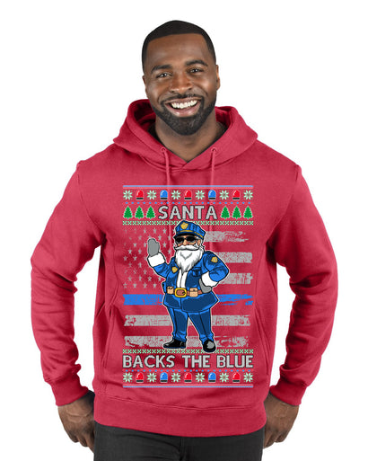 Santa Backs The Blue Pro Police Santa Claus Ugly Christmas Sweater Premium Graphic Hoodie Sweatshirt