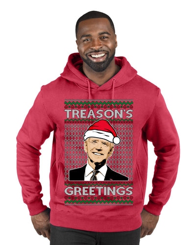 Treason's Greetings Biden President Humor Ugly Christmas Sweater Premium Graphic Hoodie Sweatshirt