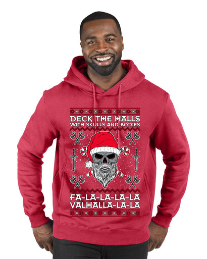 Valhalla Deck The Halls With Skulls & Bodies Ugly Christmas Sweater Premium Graphic Hoodie Sweatshirt
