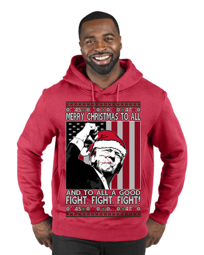 Merry Christmas to All a Good Fight | Santa Donald Trump Ugly Christmas Sweater Premium Graphic Hoodie Sweatshirt