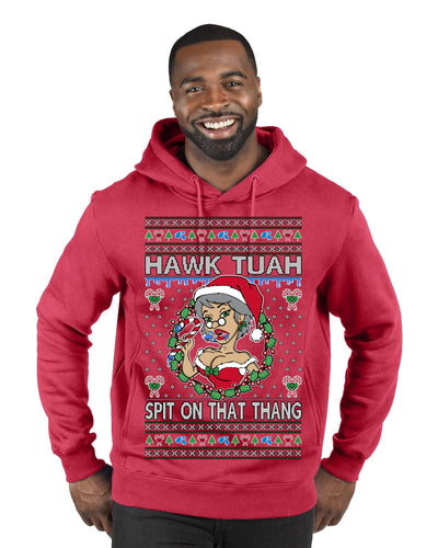 Hawk Tuah Spit On That Thang Mrs Claus Funny Meme Ugly Christmas Sweater Premium Graphic Hoodie Sweatshirt