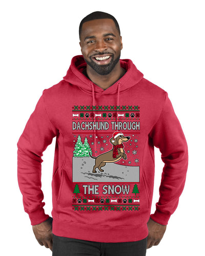 Dachshund Through The Snow, Cute Dog Christmas Sweater, Ugly Christmas Sweater Premium Graphic Hoodie Sweatshirt