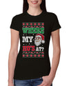 Where my Hos At Santa Funny Ugly Christmas Sweater Womens Slim Fit Junior Tee
