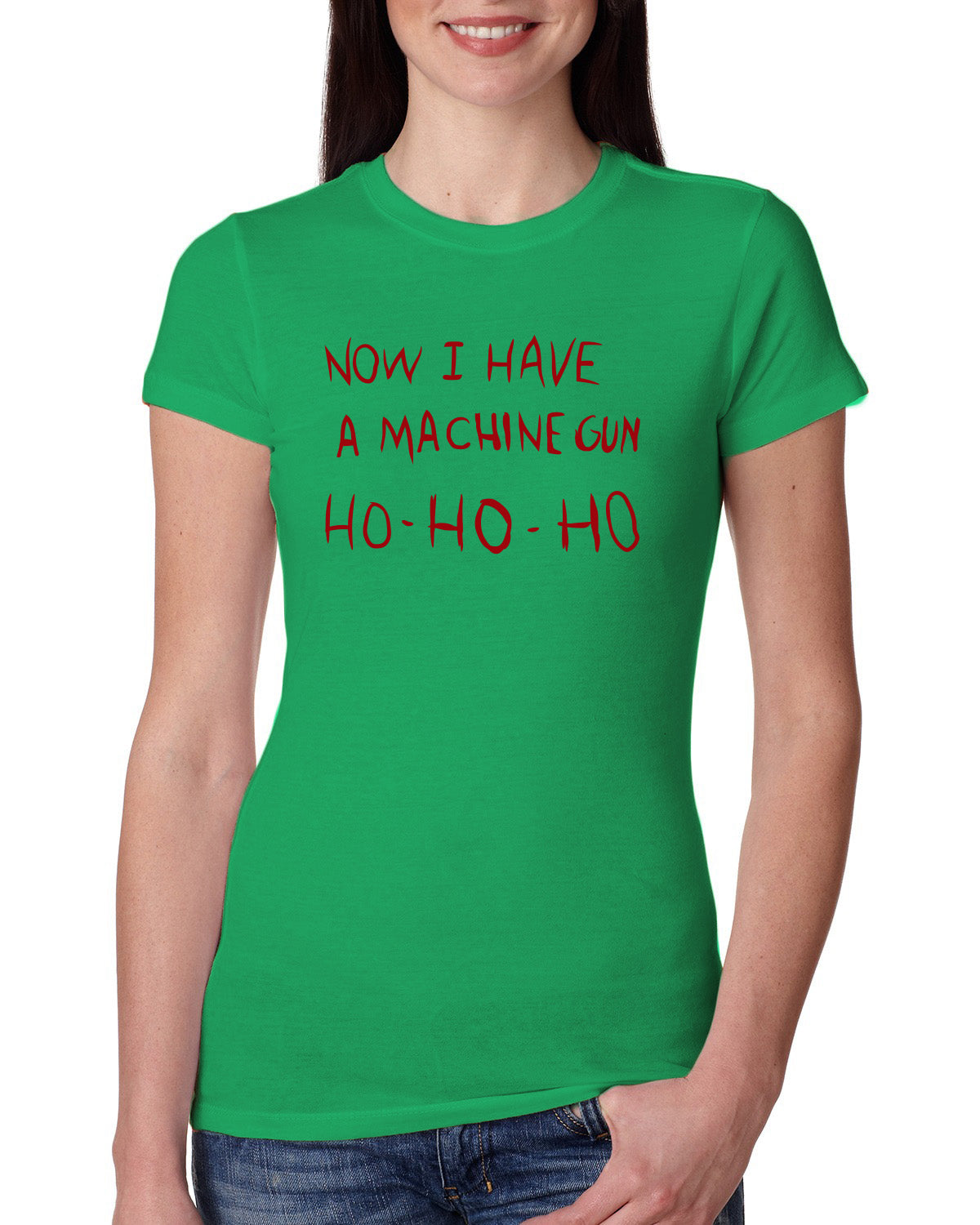 Die Hard Now I Have a Machine Gun Ho ho ho Christmas Womens Slim Fit Junior Tee