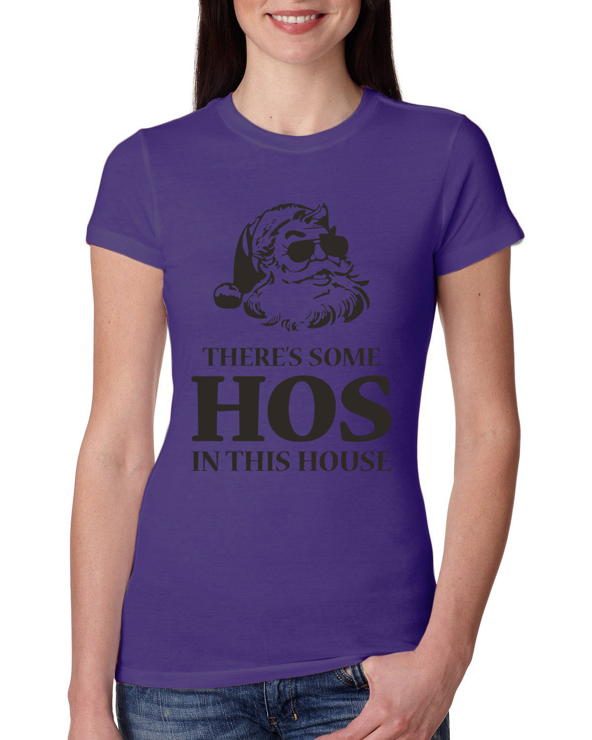 Theres some Hos in this House Ugly Christmas Sweater Womens Slim Fit Junior Tee