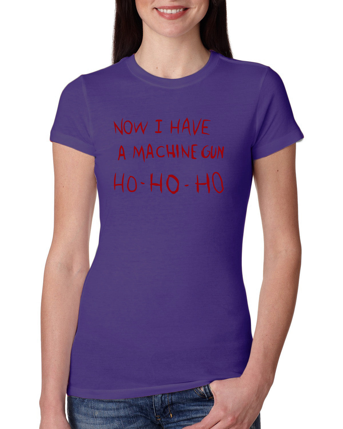 Die Hard Now I Have a Machine Gun Ho ho ho Christmas Womens Slim Fit Junior Tee