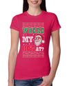 Where my Hos At Santa Funny Ugly Christmas Sweater Womens Slim Fit Junior Tee