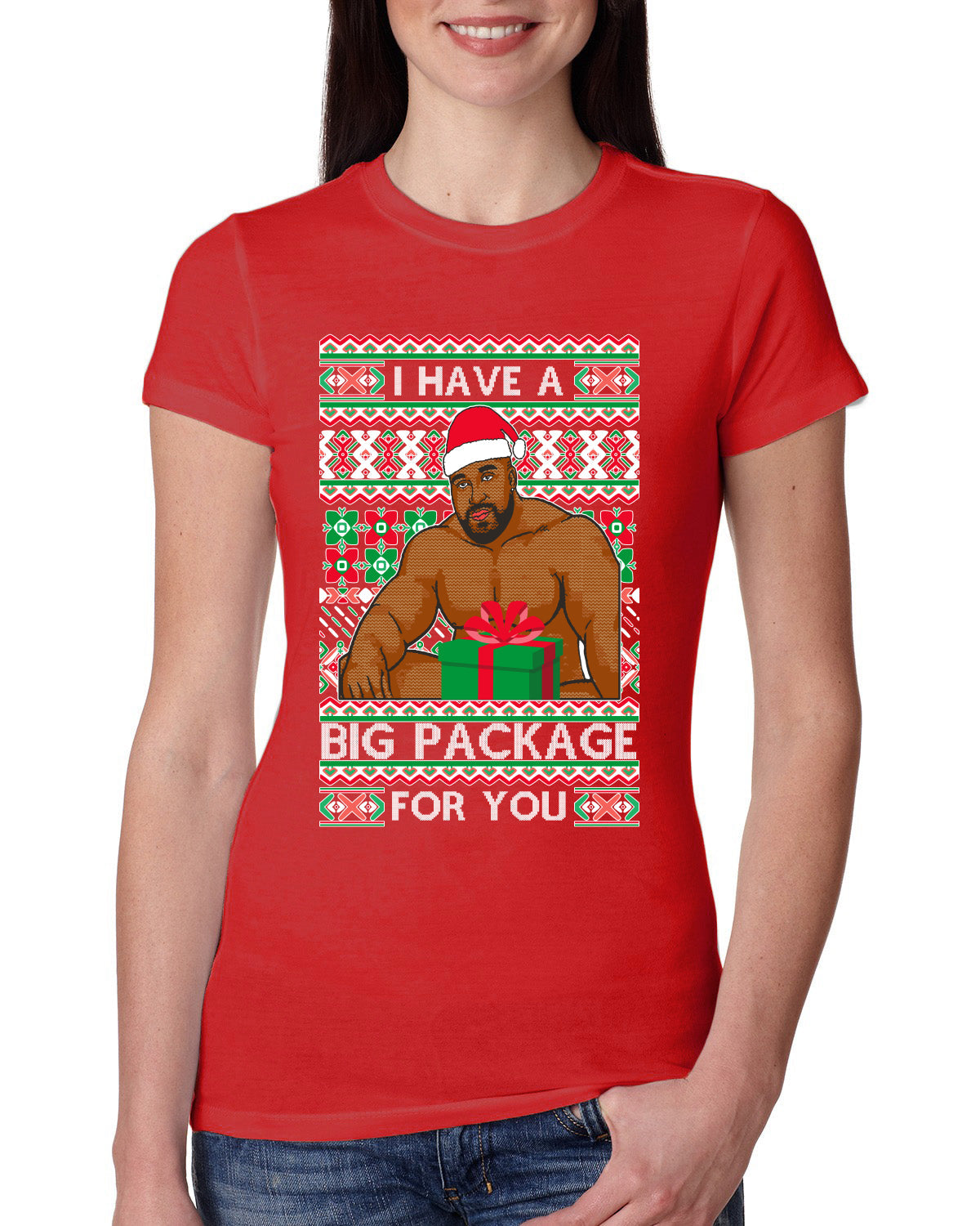 I have a Big package Meme Barry Wood  Ugly Christmas Sweater Womens Slim Fit Junior Tee