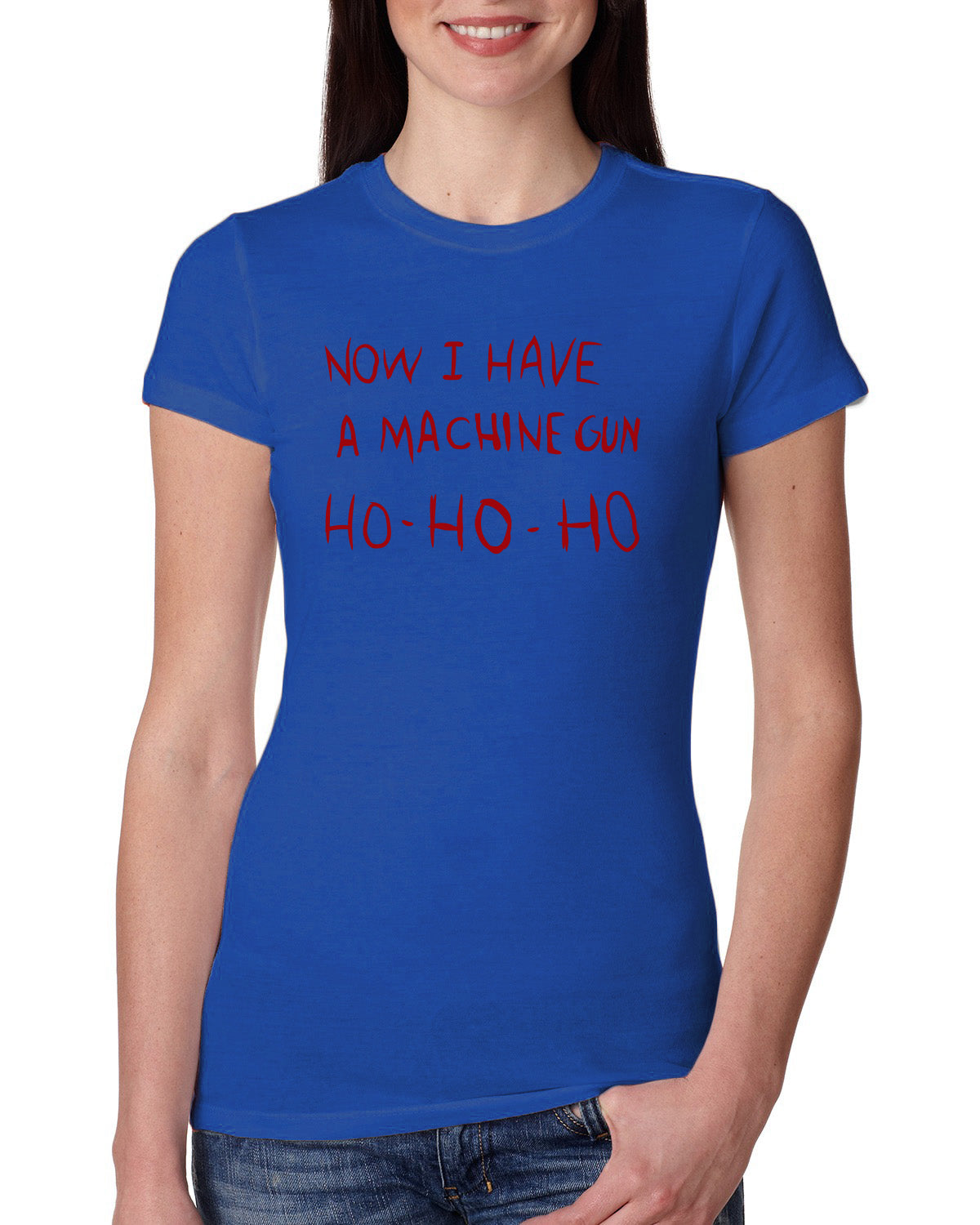 Die Hard Now I Have a Machine Gun Ho ho ho Christmas Womens Slim Fit Junior Tee