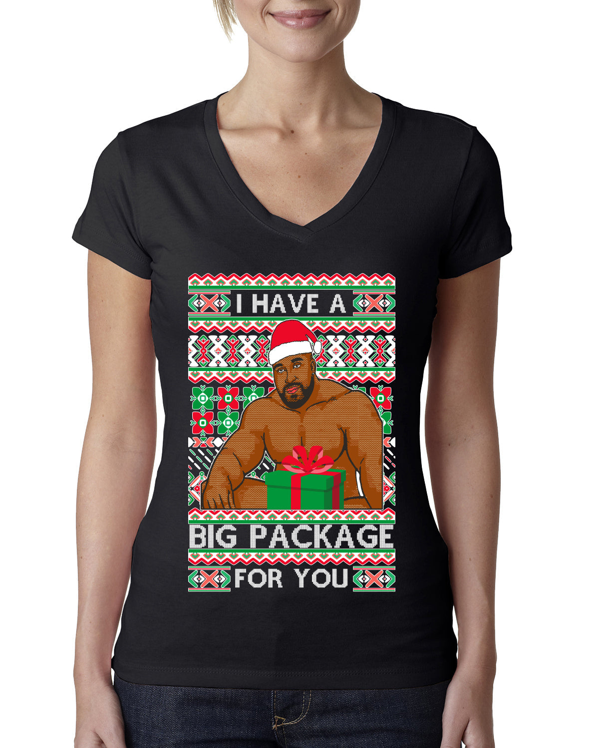 I have a Big package Meme Barry Wood  Ugly Christmas Sweater Womens Junior Fit V-Neck Tee