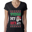 Where my Hos At Santa Funny Ugly Christmas Sweater Womens Junior Fit V-Neck Tee