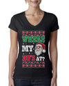 Where my Hos At Santa Funny Ugly Christmas Sweater Womens Junior Fit V-Neck Tee