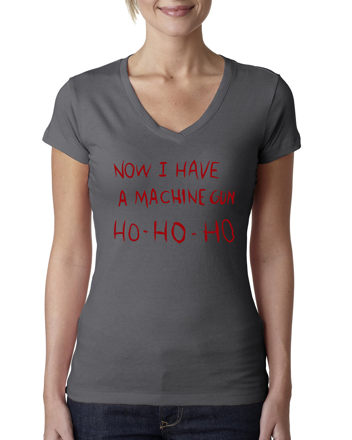 Die Hard Now I Have a Machine Gun Ho ho ho Christmas Womens Junior Fit V-Neck Tee