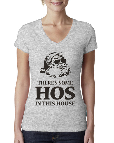 Theres some Hos in this House Ugly Christmas Sweater Womens Junior Fit V-Neck Tee