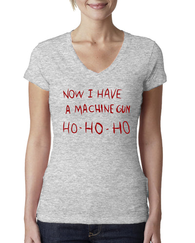 Die Hard Now I Have a Machine Gun Ho ho ho Christmas Womens Junior Fit V-Neck Tee