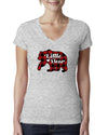 Baby Bear Cool Plaid Matching Design Christmas Womens Junior Fit V-Neck Tee
