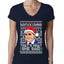 Santas Coming That's What She Said Michael Scott Ugly Christmas Sweater Womens Junior Fit V-Neck Tee