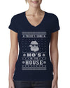 Theres Some Hos in the House Santa Ugly Christmas Sweater Womens Junior Fit V-Neck Tee
