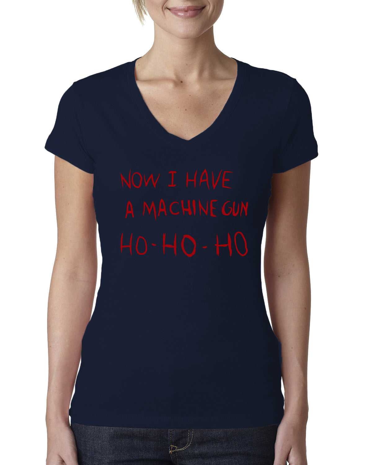 Die Hard Now I Have a Machine Gun Ho ho ho Christmas Womens Junior Fit V-Neck Tee