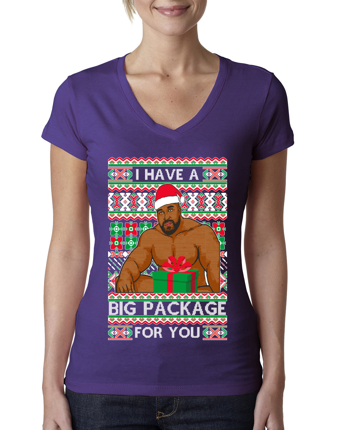 I have a Big package Meme Barry Wood  Ugly Christmas Sweater Womens Junior Fit V-Neck Tee
