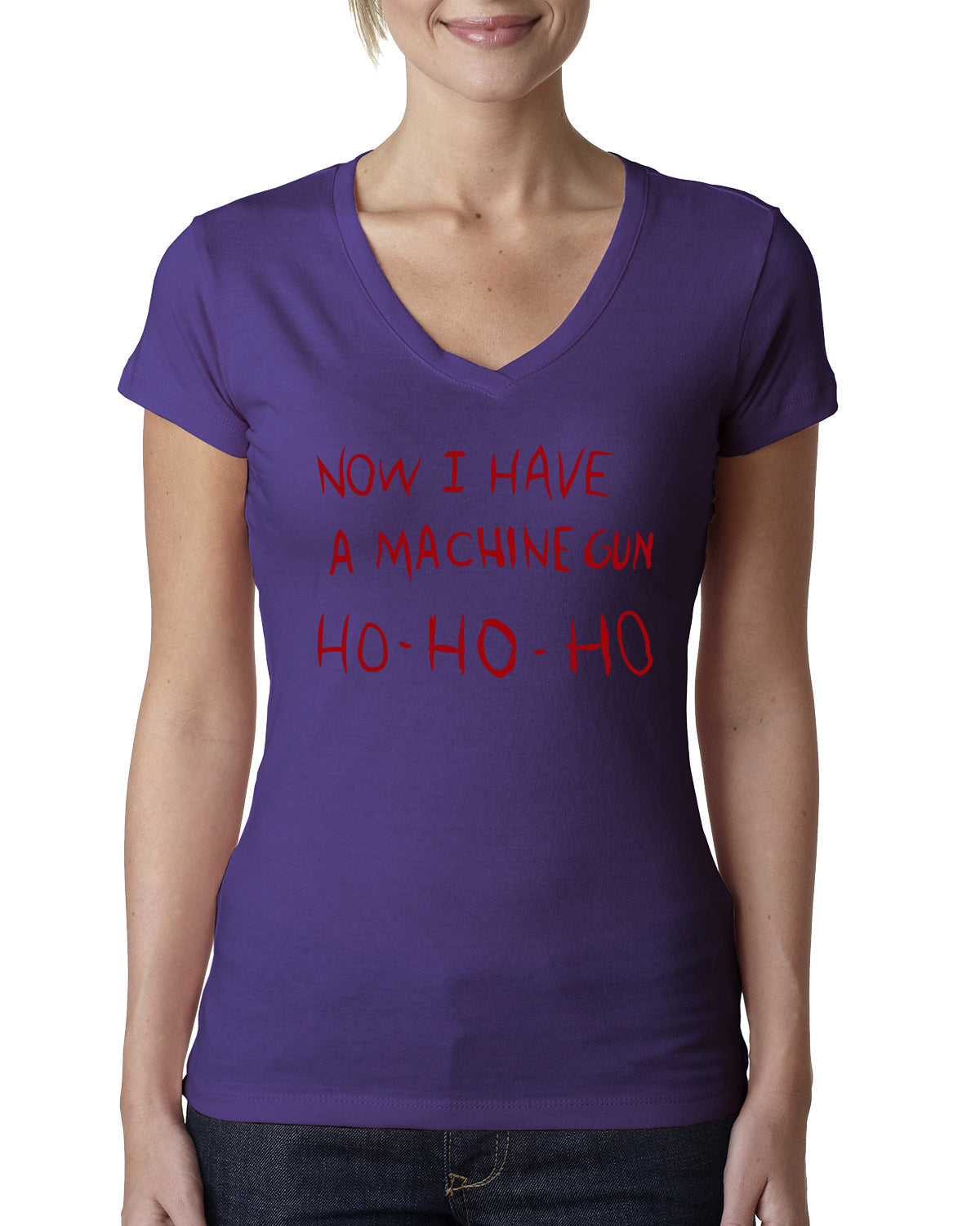 Die Hard Now I Have a Machine Gun Ho ho ho Christmas Womens Junior Fit V-Neck Tee