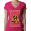Strike First Strike Hard No Mercy Xmas Ugly Christmas Sweater Womens Junior Fit V-Neck Tee
