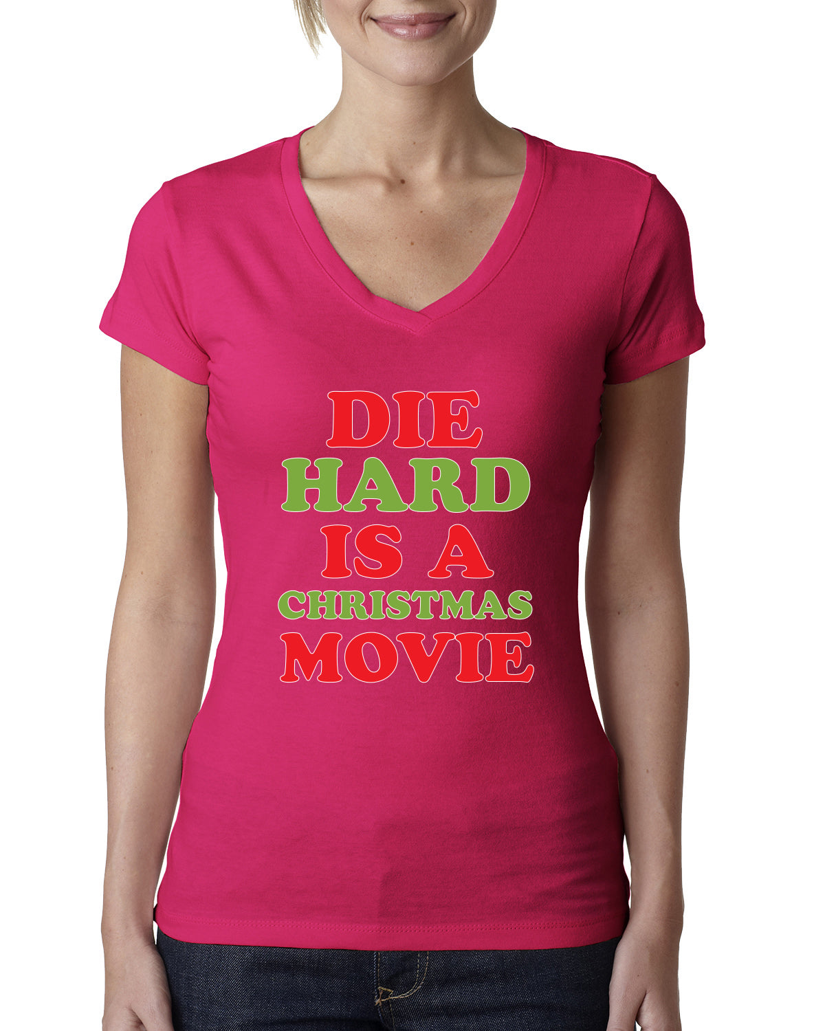 Die Hard is a Christmas Movie Christmas Womens Junior Fit V-Neck Tee