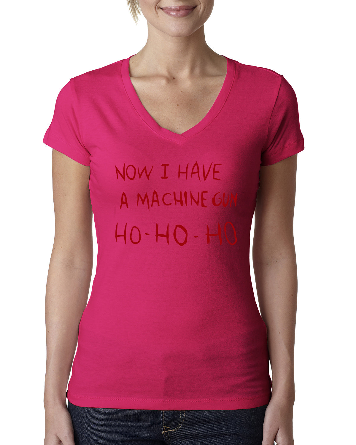 Die Hard Now I Have a Machine Gun Ho ho ho Christmas Womens Junior Fit V-Neck Tee