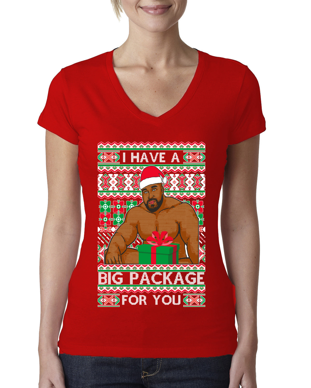 I have a Big package Meme Barry Wood  Ugly Christmas Sweater Womens Junior Fit V-Neck Tee