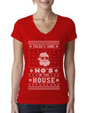 Theres Some Hos in the House Santa Ugly Christmas Sweater Womens Junior Fit V-Neck Tee