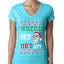 Where my Hos At Santa Funny Ugly Christmas Sweater Womens Junior Fit V-Neck Tee