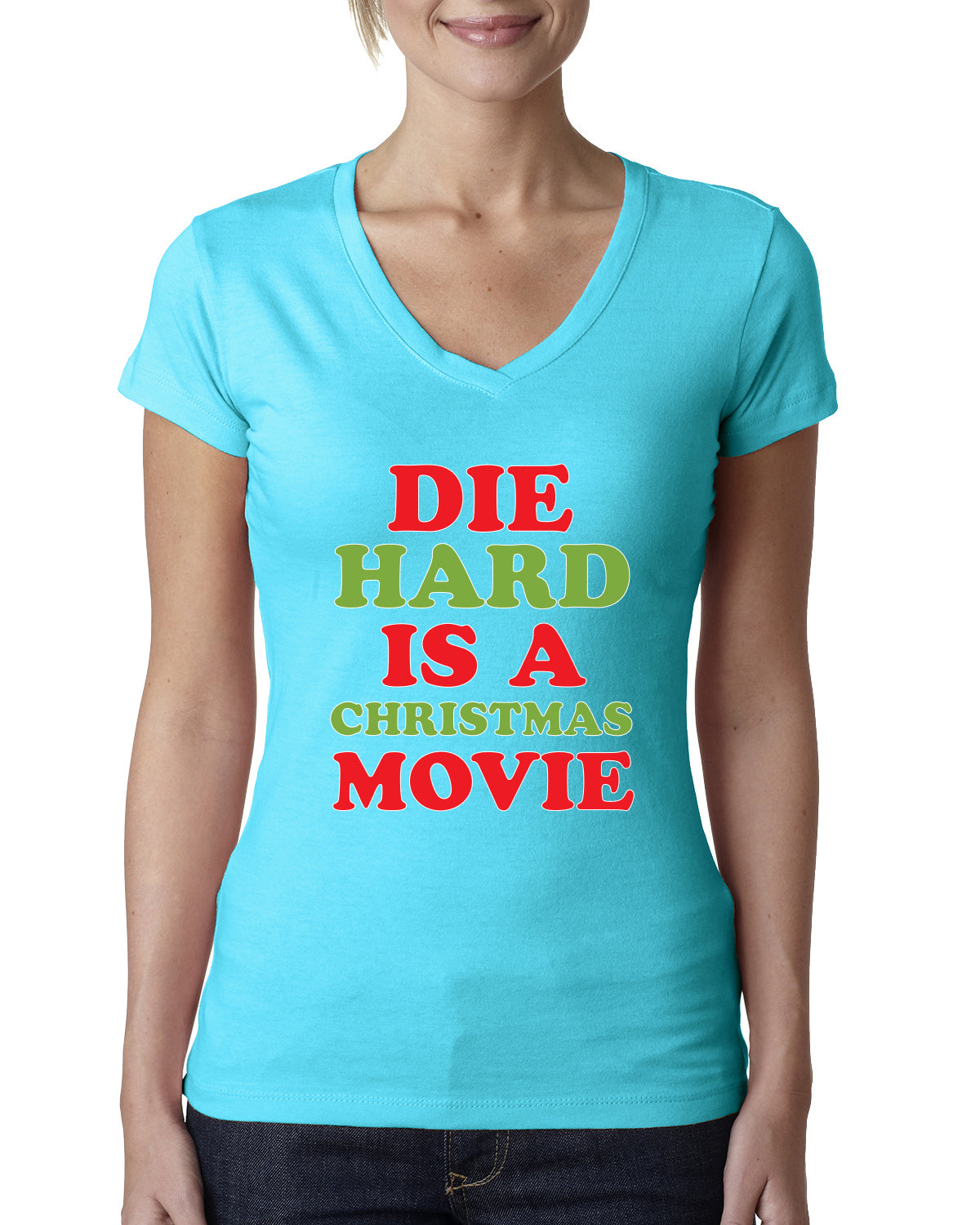 Die Hard is a Christmas Movie Christmas Womens Junior Fit V-Neck Tee