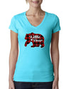Baby Bear Cool Plaid Matching Design Christmas Womens Junior Fit V-Neck Tee