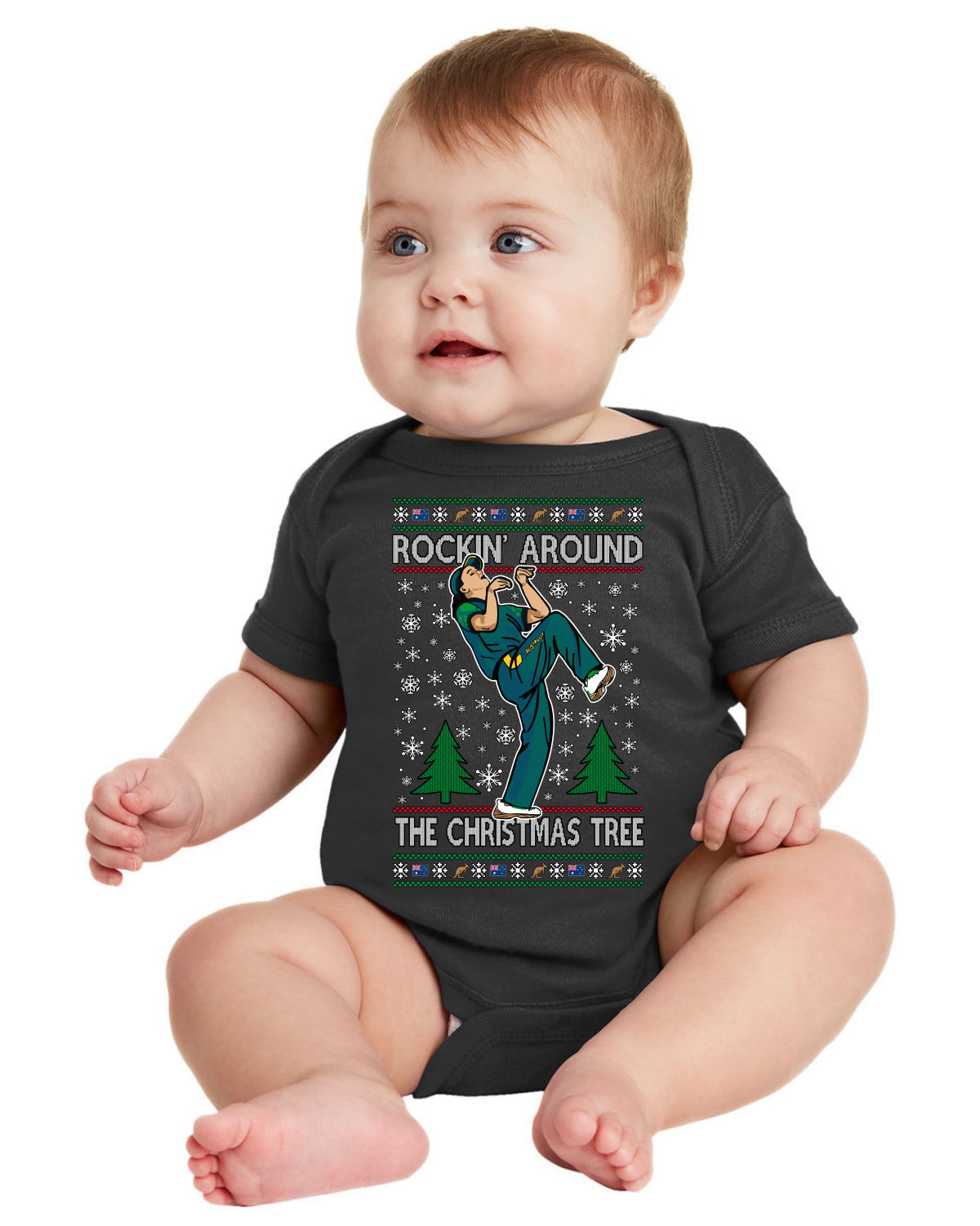 Rockin Around the Christmas Tree Raygun Viral Breakdancer Ugly Christmas Baby Creeper Boys Girls Infant Bodysuit
