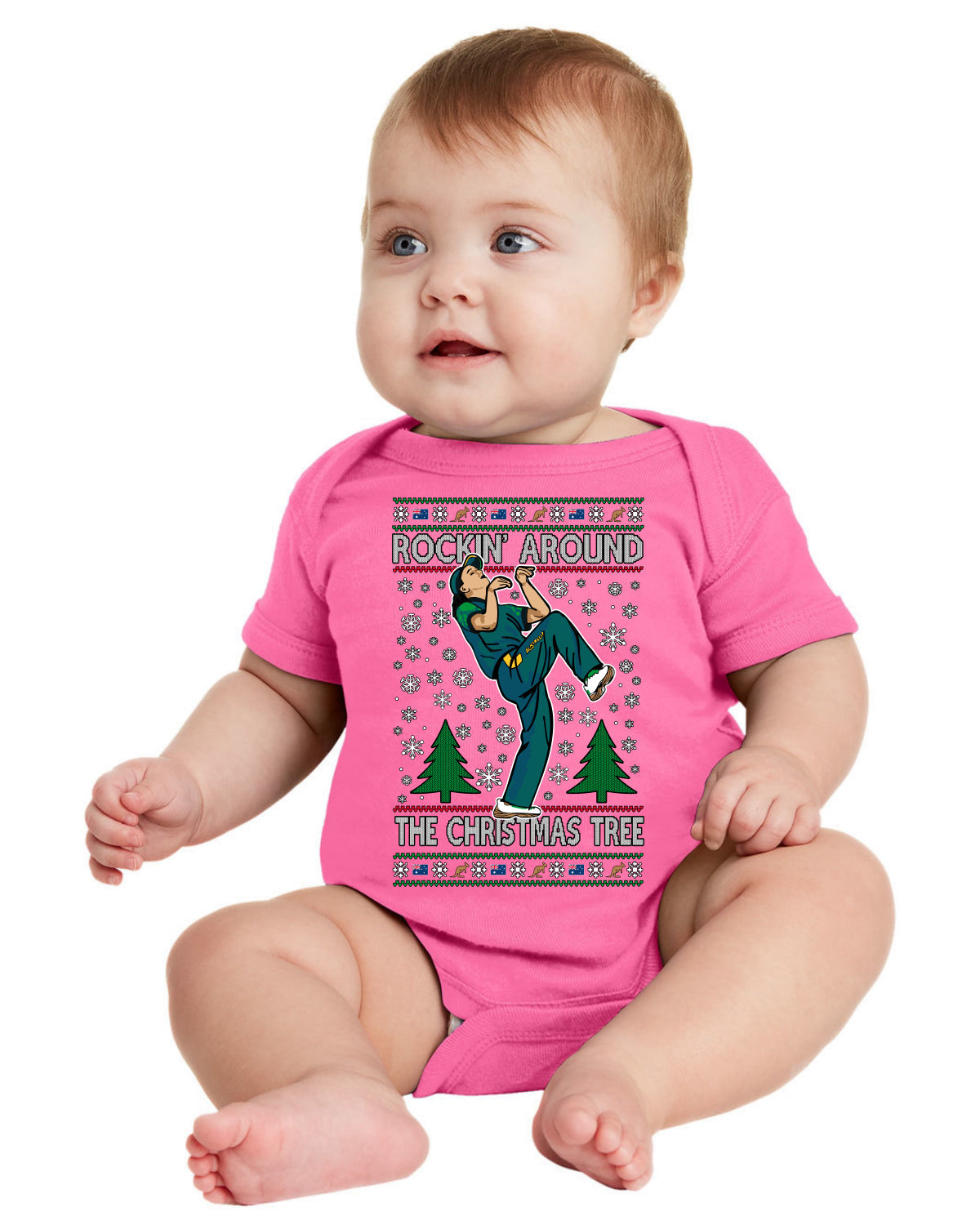 Rockin Around the Christmas Tree Raygun Viral Breakdancer Ugly Christmas Baby Creeper Boys Girls Infant Bodysuit