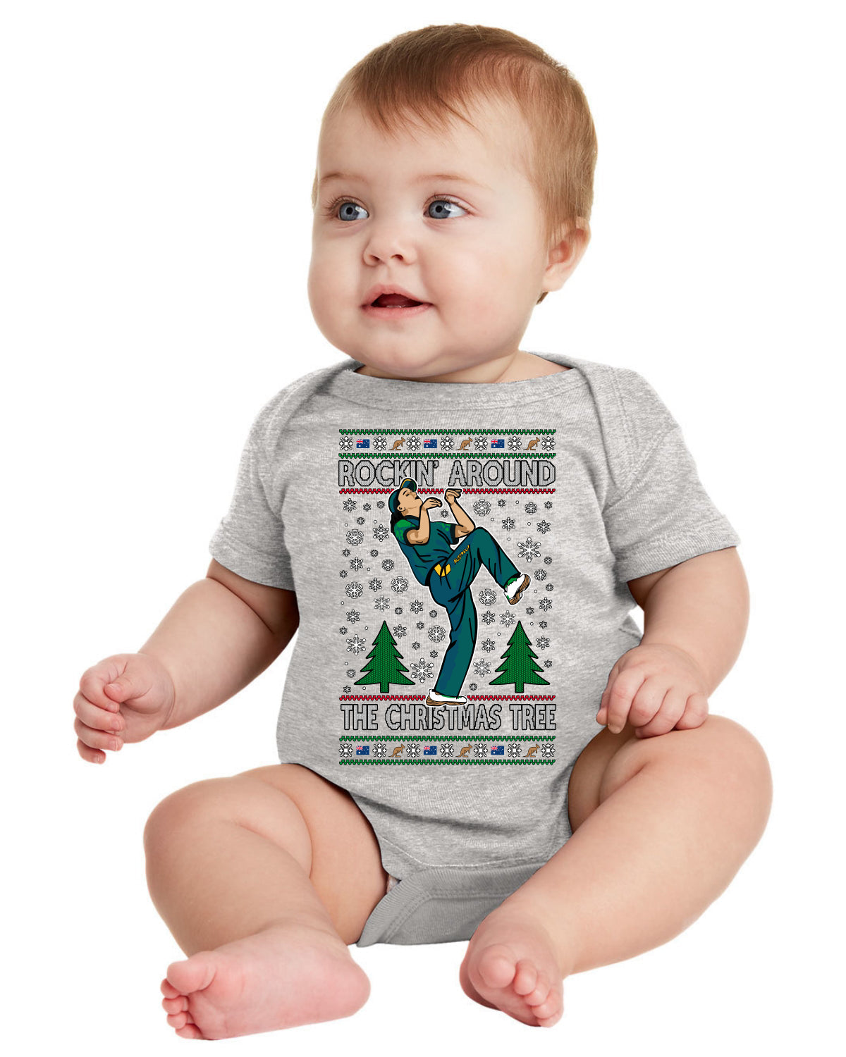 Rockin Around the Christmas Tree Raygun Viral Breakdancer Ugly Christmas Baby Creeper Boys Girls Infant Bodysuit