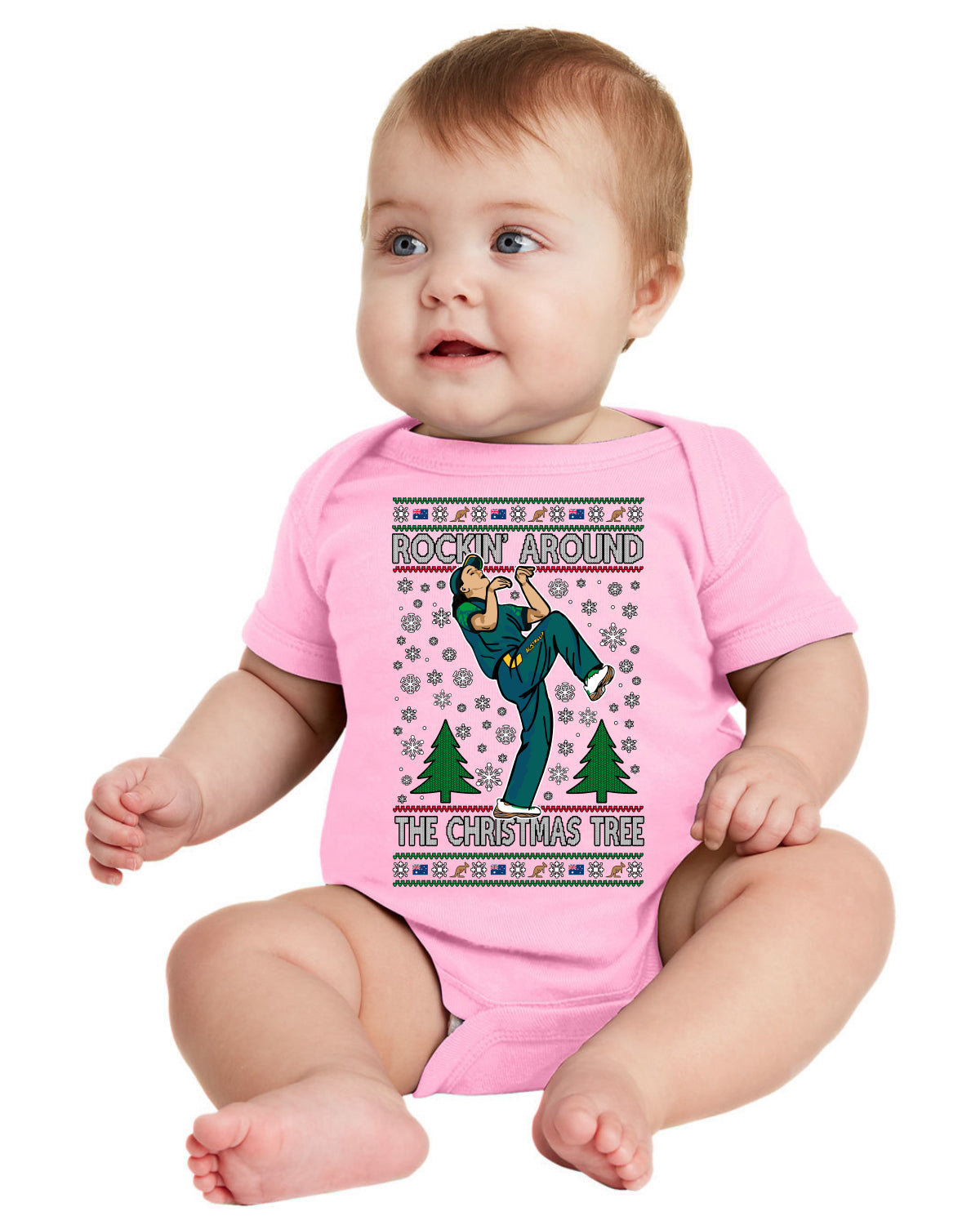 Rockin Around the Christmas Tree Raygun Viral Breakdancer Ugly Christmas Baby Creeper Boys Girls Infant Bodysuit