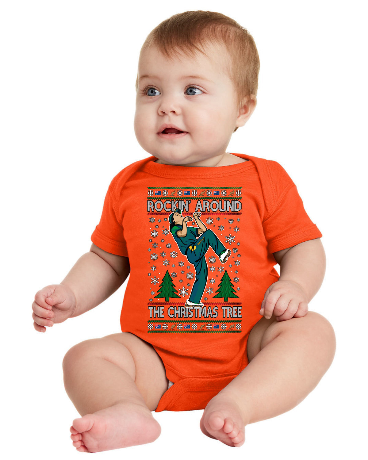 Rockin Around the Christmas Tree Raygun Viral Breakdancer Ugly Christmas Baby Creeper Boys Girls Infant Bodysuit