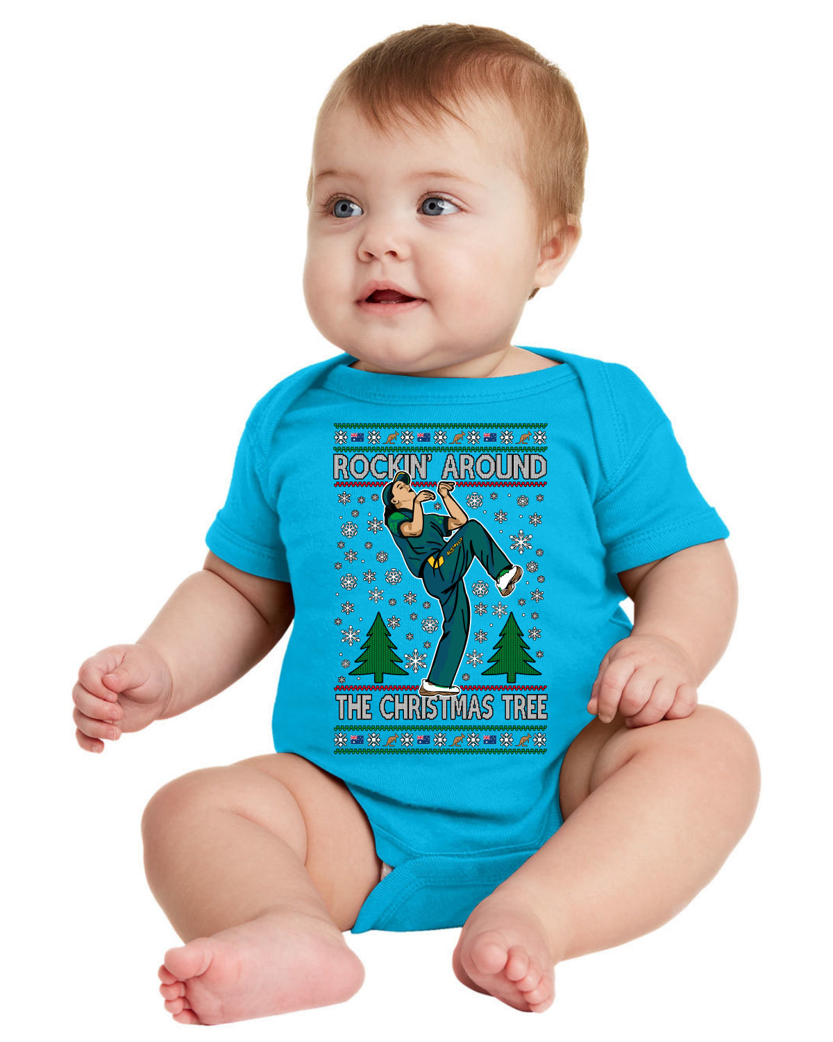 Rockin Around the Christmas Tree Raygun Viral Breakdancer Ugly Christmas Baby Creeper Boys Girls Infant Bodysuit