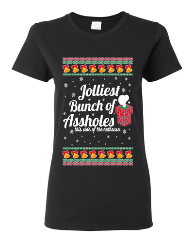 Jolliest Bunch of Assholes Xmas Movie Ugly Christmas Sweater Womens Graphic T-Shirt
