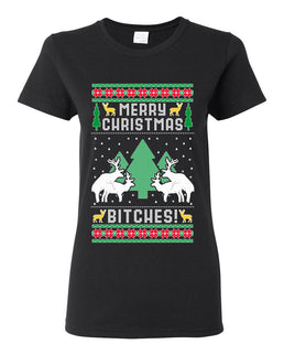 Merry Christmas Bitches Ugly Christmas Sweater Womens Graphic T-Shirt